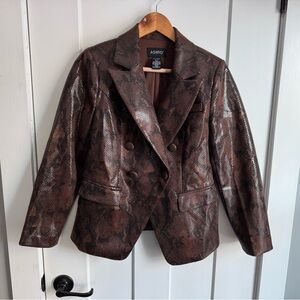 ASHRO Peplum Faux Snakeskin Brown Jacket Blazer S